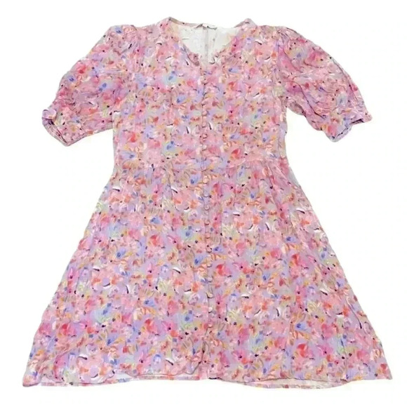 Large OLIVACEOUS Purple Floral Puff Sleeve Dress - Picture 1 of 12